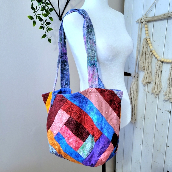 HANDCRAFTED QUILTED PATCHWORK LARGE TOTE BAG - Picture 5 of 8